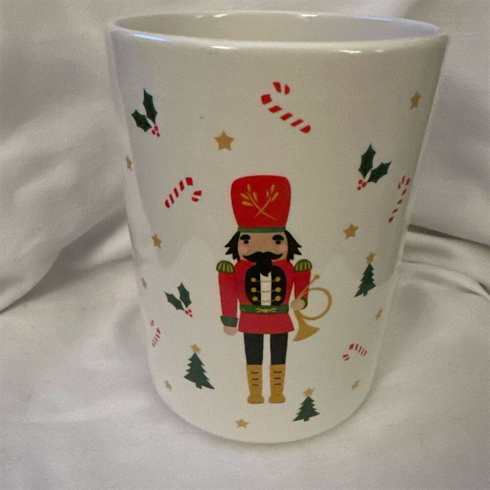 Nutcracker Utensil Crock Holder 7" White Christmas Decor